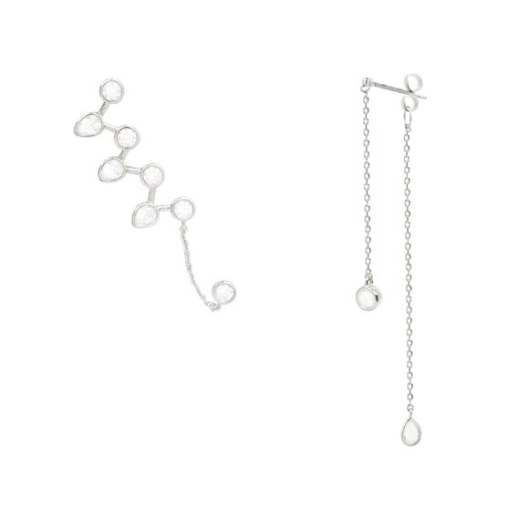 nOir Jewelry Climber Up The Ear and Dangle Chain Silver Earrings - Picture 1 of 4